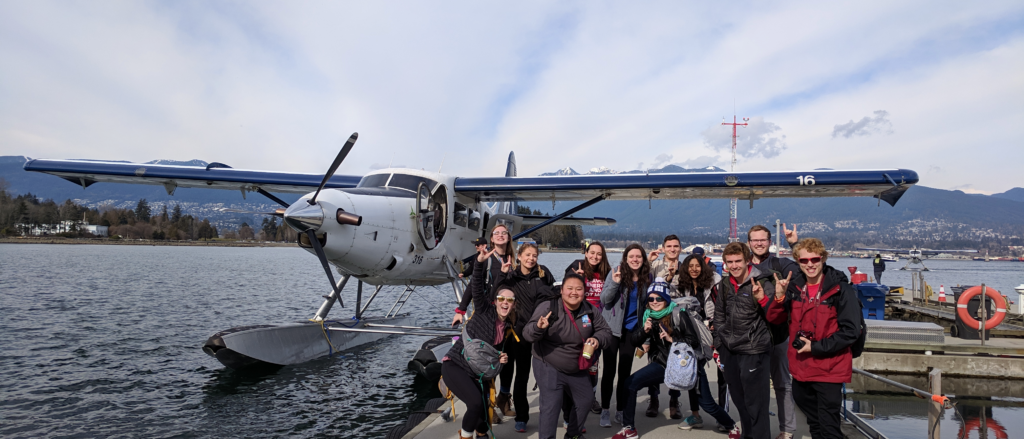 UHSP Students in Vancouver Canada by a seaplane Spring Break 2019.